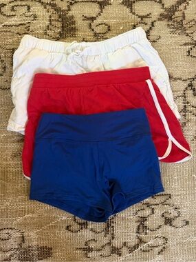 Women’s Active Shorts Trio — White, Red & Blue